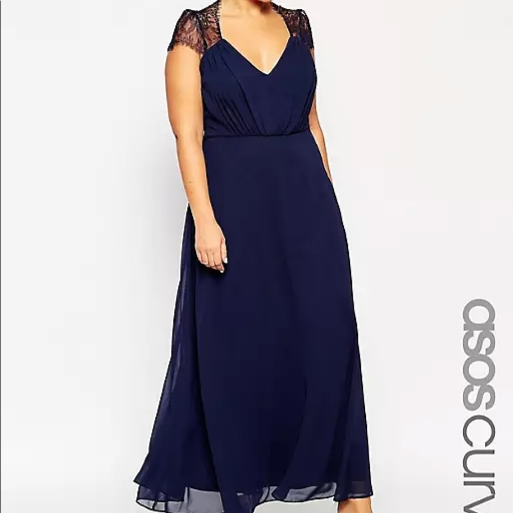 ASOS Curve Kate Lace Maxi Dress - Navy Blue Sz 18